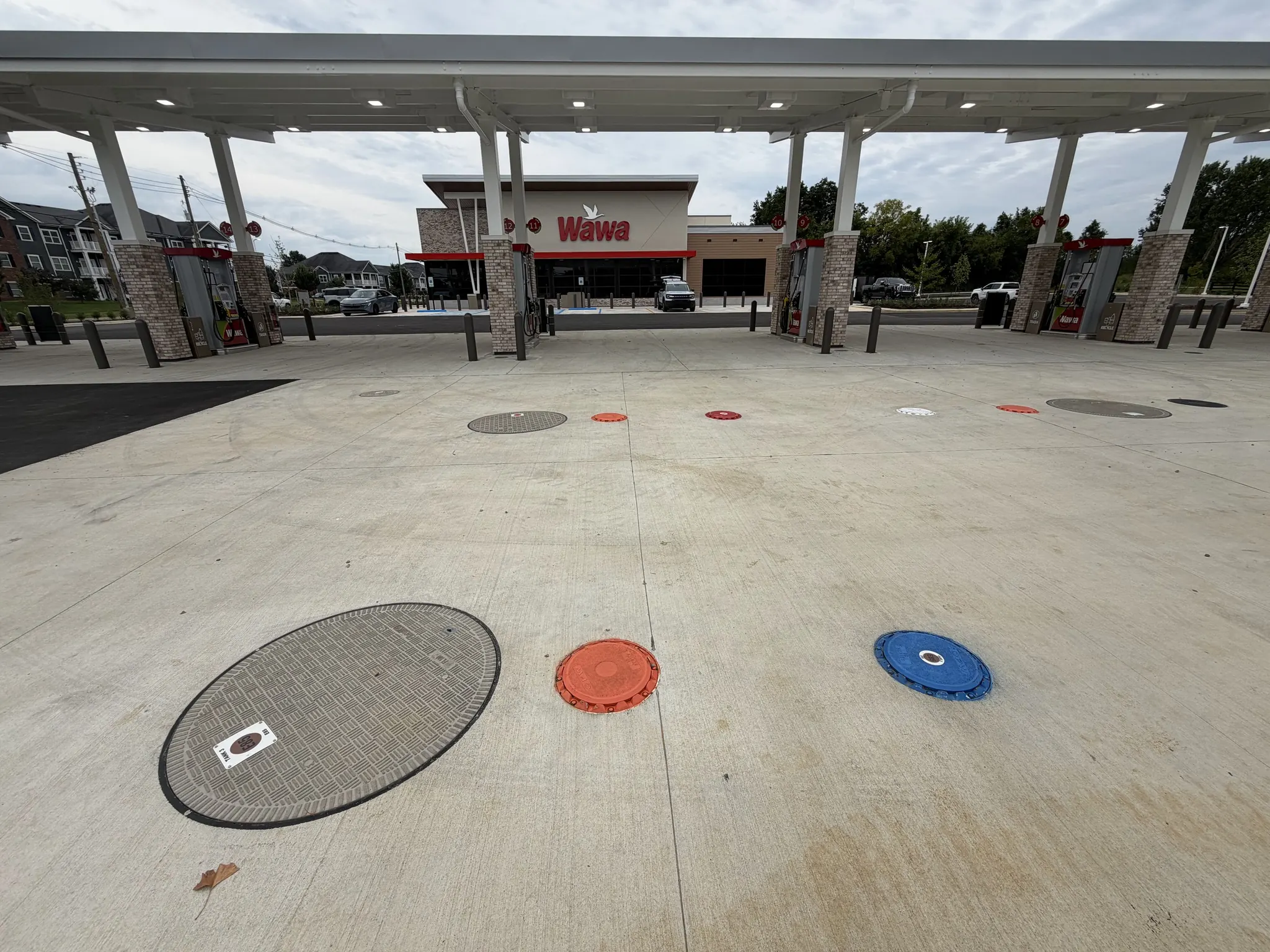 New fuel-station forecourt in daylight